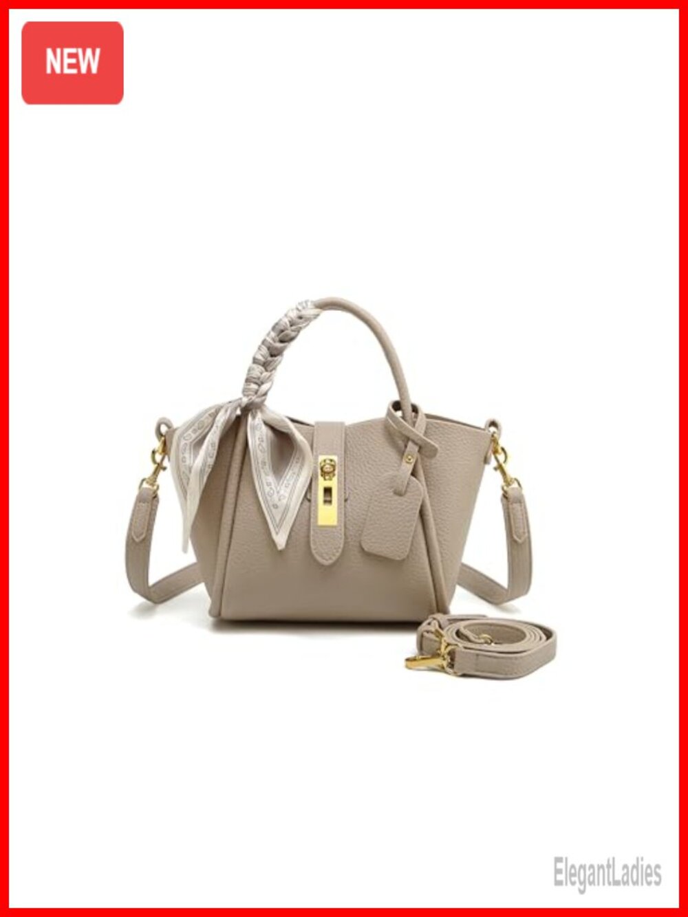 Synthetic Leather Crossbody Bag Compact Satchel with Scarf